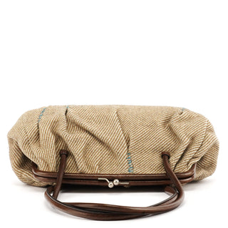 Miu Miu Beige Brown Wool Leather Clutch Tote Bag