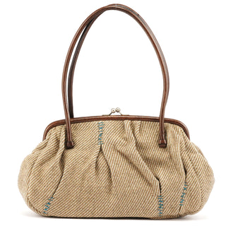 Miu Miu Beige Brown Wool Leather Clutch Tote Bag