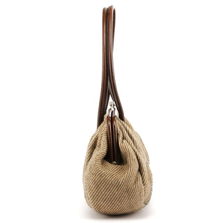 Miu Miu Beige Brown Wool Leather Clutch Tote Bag