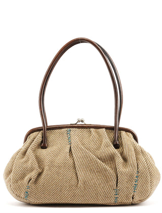 Miu Miu Beige Brown Wool Leather Clutch Tote Bag