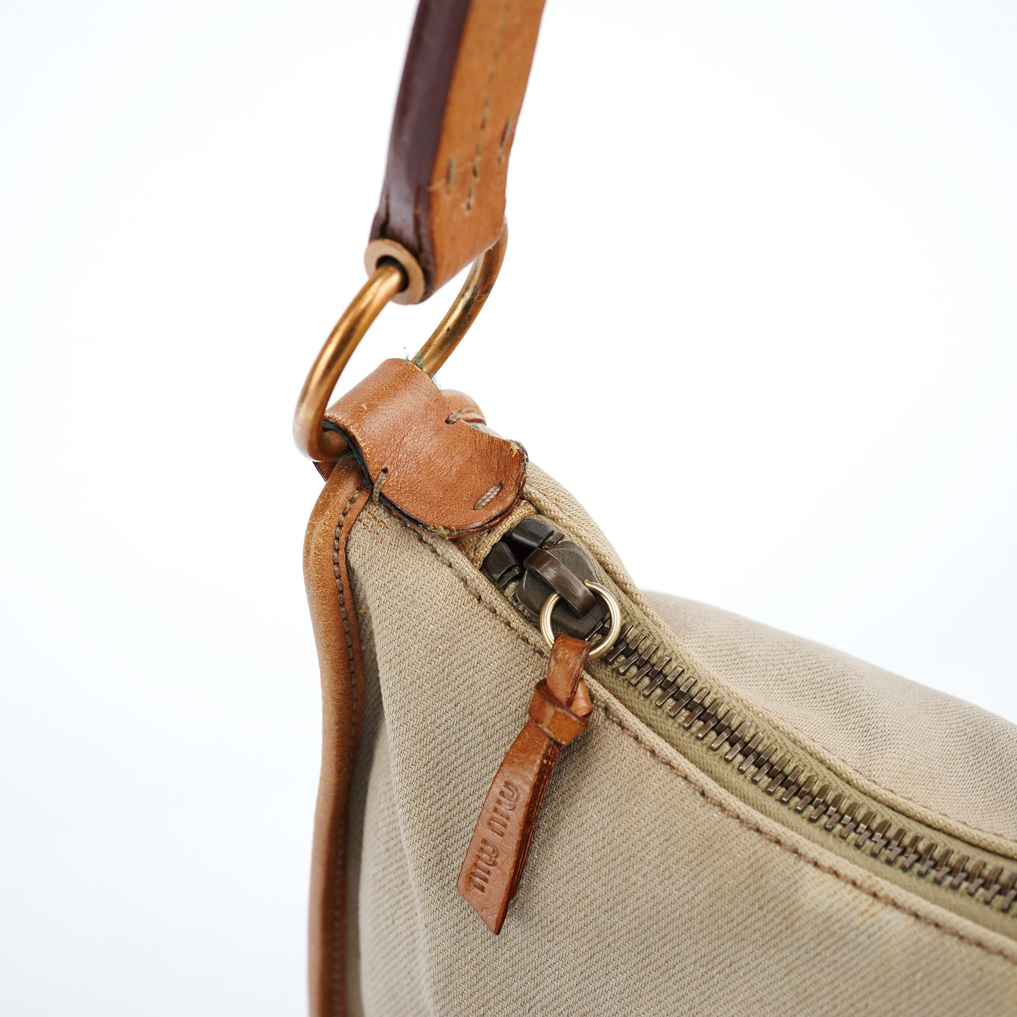 Miu Miu Beige Canvas Belt Shoulder Bag