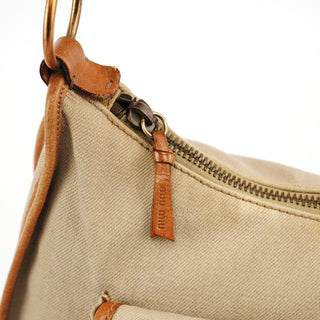 Miu Miu Beige Canvas Belt Shoulder Bag