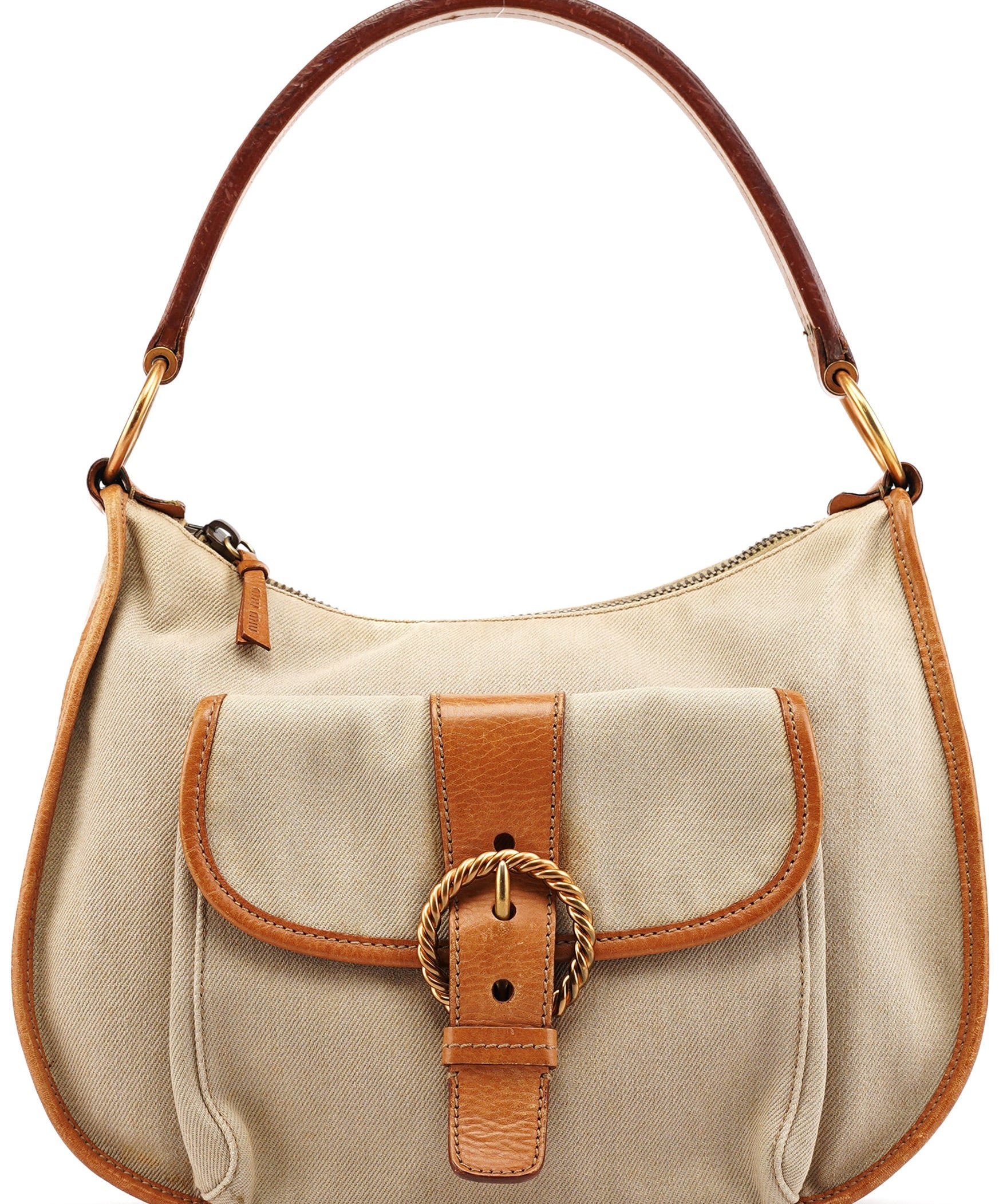 Miu Miu Beige Canvas Belt Shoulder Bag