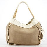 Miu Miu Beige Canvas Floral Appliqué Shoulder Bag