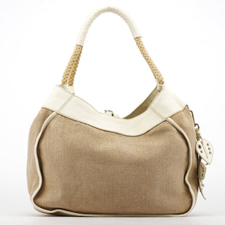 Miu Miu Beige Canvas Floral Appliqué Shoulder Bag