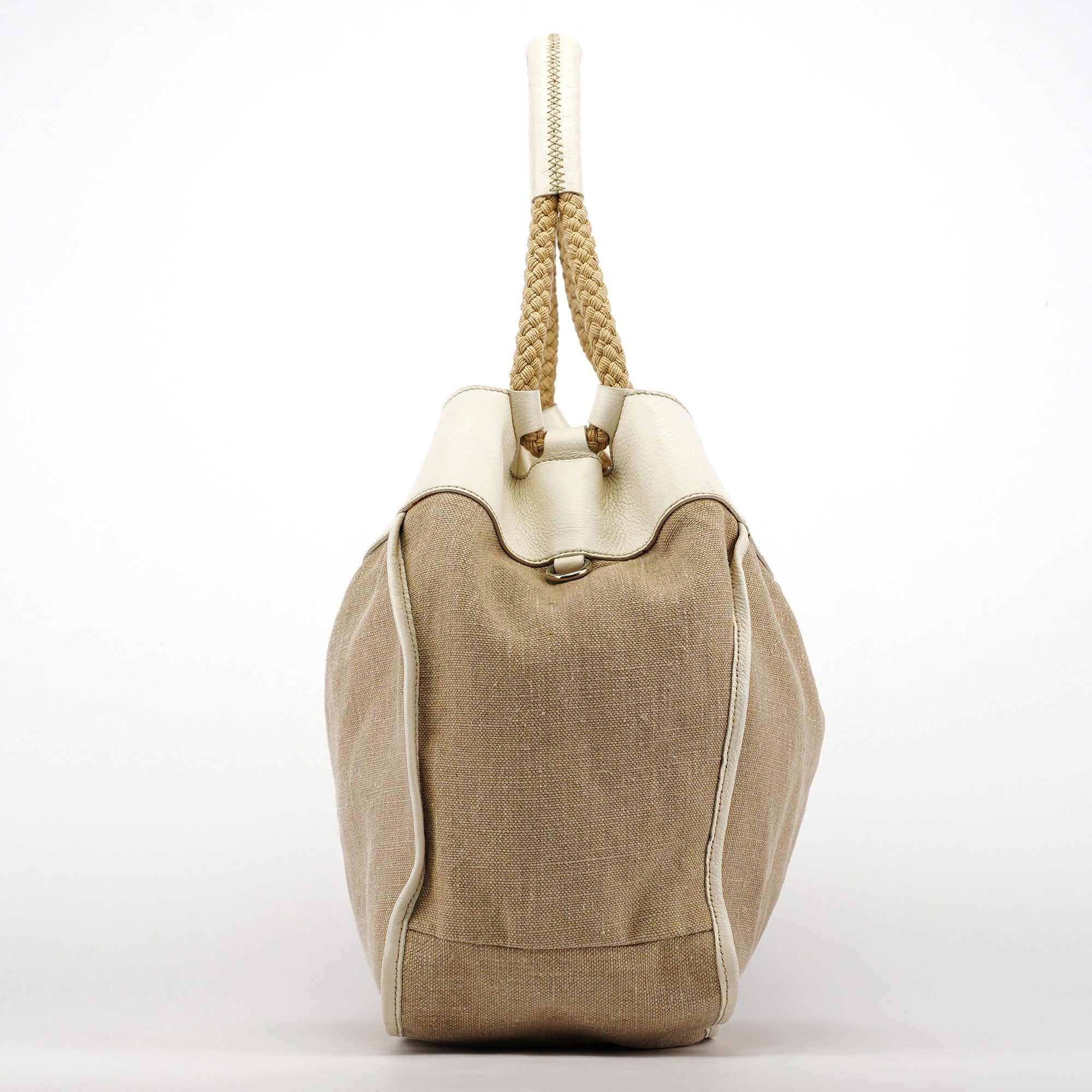 Miu Miu Beige Canvas Floral Appliqué Shoulder Bag