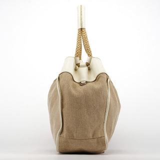 Miu Miu Beige Canvas Floral Appliqué Shoulder Bag
