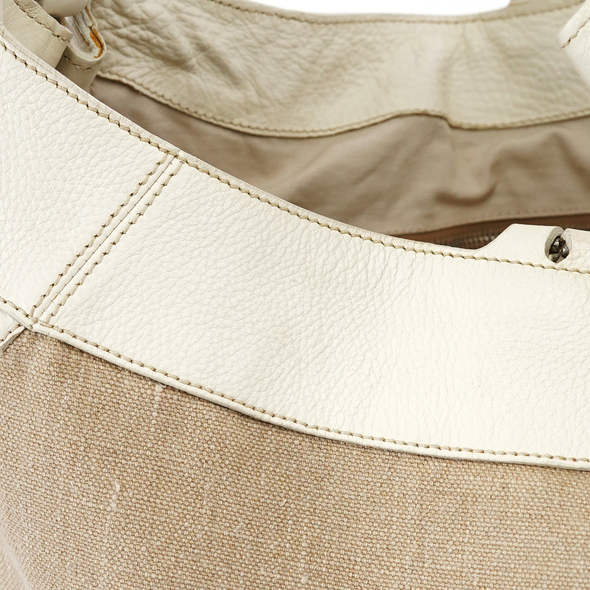 Miu Miu Beige Canvas Floral Appliqué Shoulder Bag