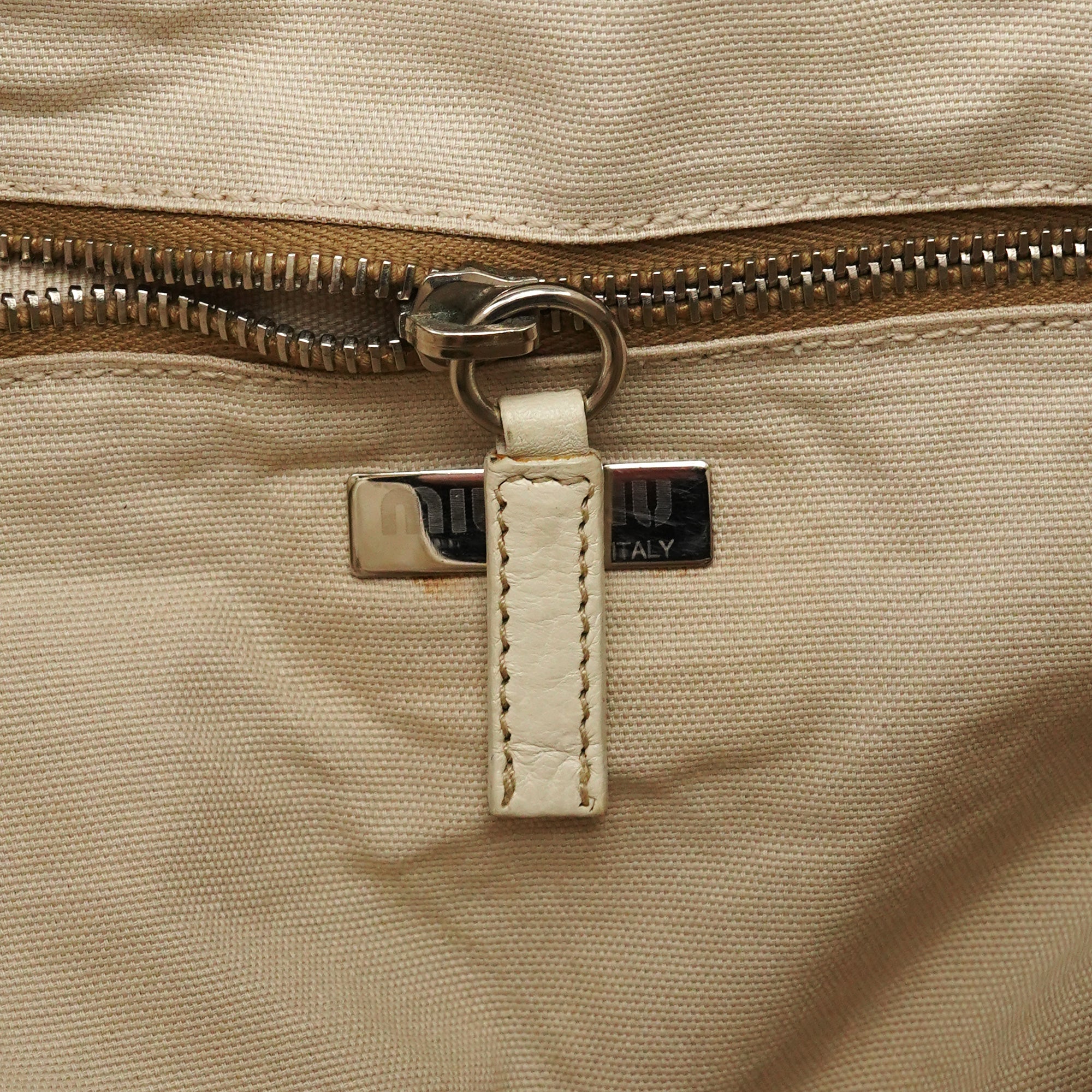 Miu Miu Beige Canvas Floral Appliqué Shoulder Bag