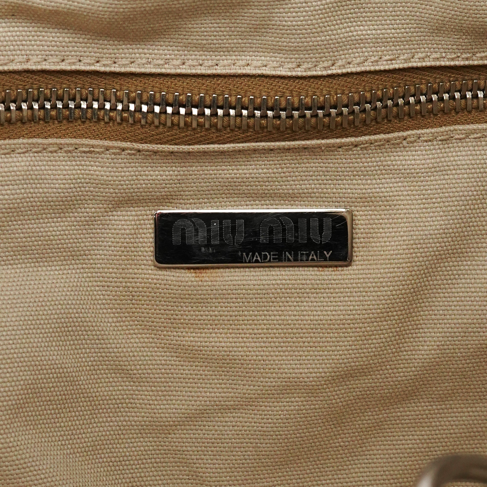 Miu Miu Beige Canvas Floral Appliqué Shoulder Bag