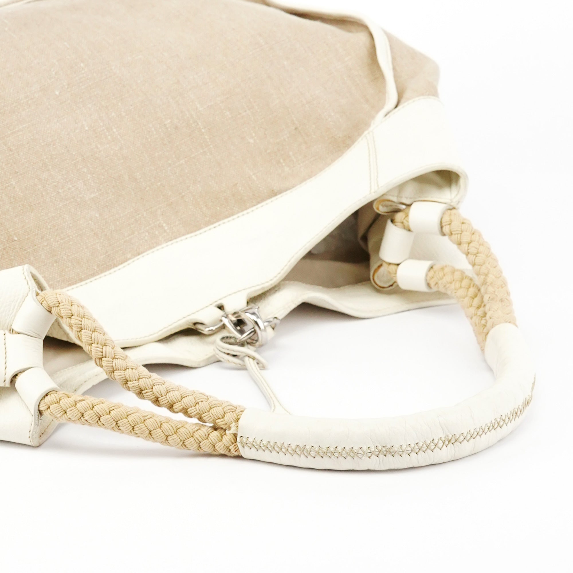 Miu Miu Beige Canvas Floral Appliqué Shoulder Bag