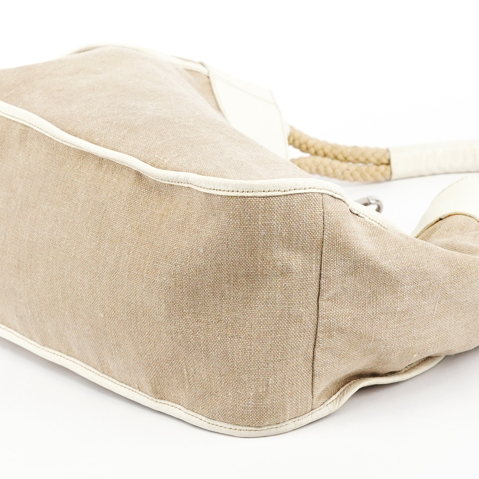 Miu Miu Beige Canvas Floral Appliqué Shoulder Bag