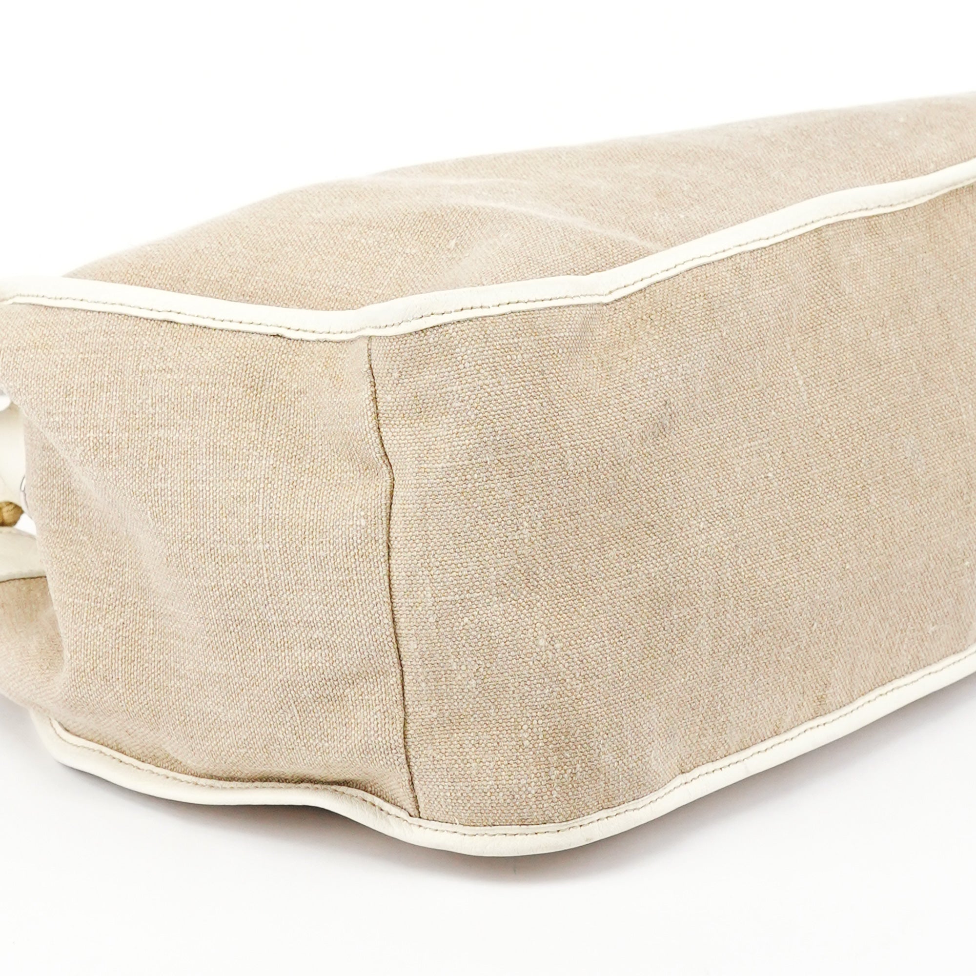 Miu Miu Beige Canvas Floral Appliqué Shoulder Bag