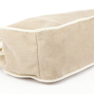 Miu Miu Beige Canvas Floral Appliqué Shoulder Bag