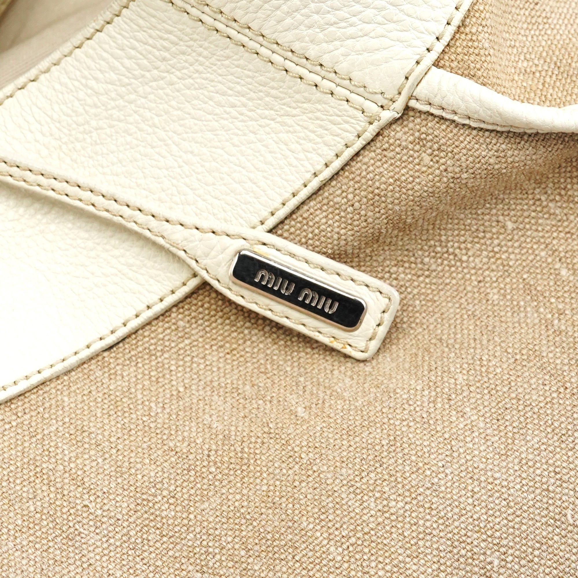 Miu Miu Beige Canvas Floral Appliqué Shoulder Bag