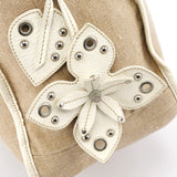 Miu Miu Beige Canvas Floral Appliqué Shoulder Bag