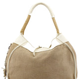 Miu Miu Beige Canvas Floral Appliqué Shoulder Bag