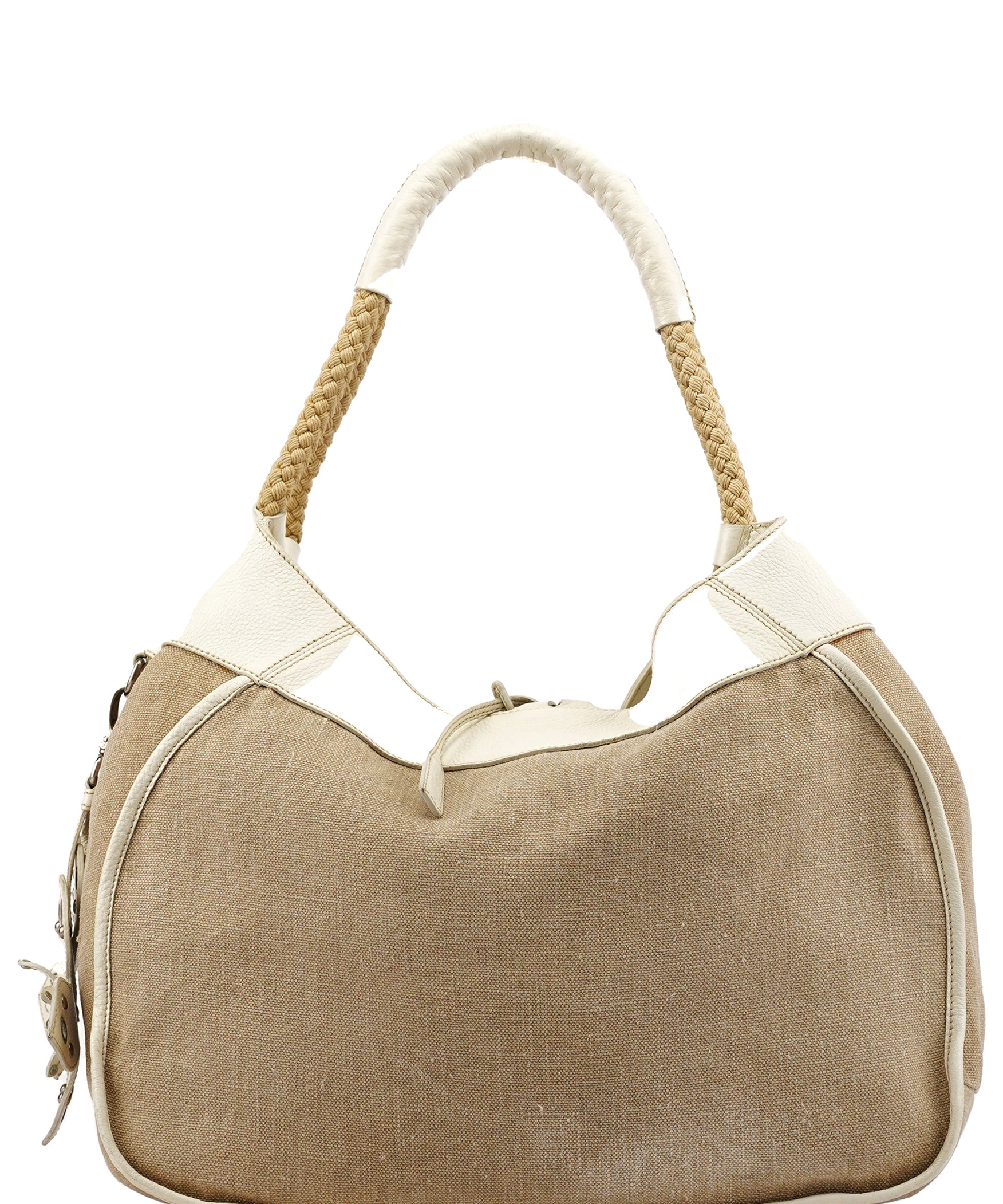 Miu Miu Beige Canvas Floral Appliqué Shoulder Bag