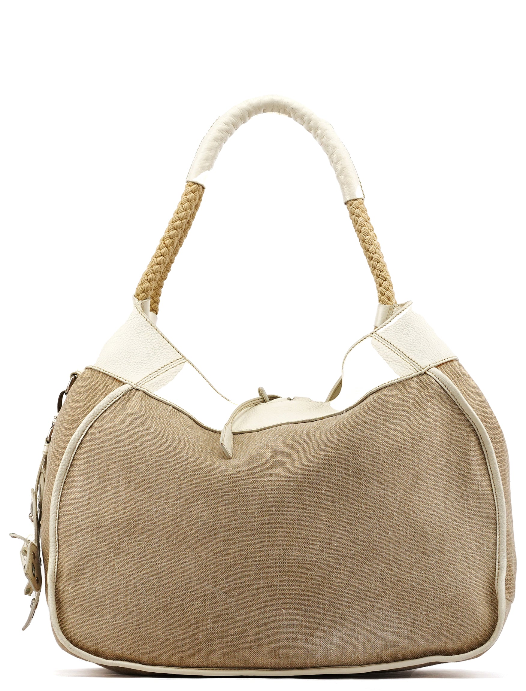 Miu Miu Beige Canvas Floral Appliqué Shoulder Bag