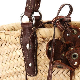 Miu Miu Beige Raffia Brown Leather Basket Bag