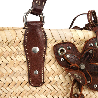 Miu Miu Beige Raffia Brown Leather Basket Bag