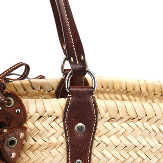 Miu Miu Beige Raffia Brown Leather Basket Bag