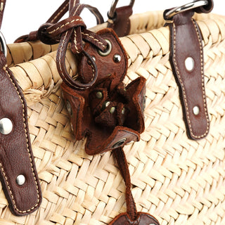 Miu Miu Beige Raffia Brown Leather Basket Bag