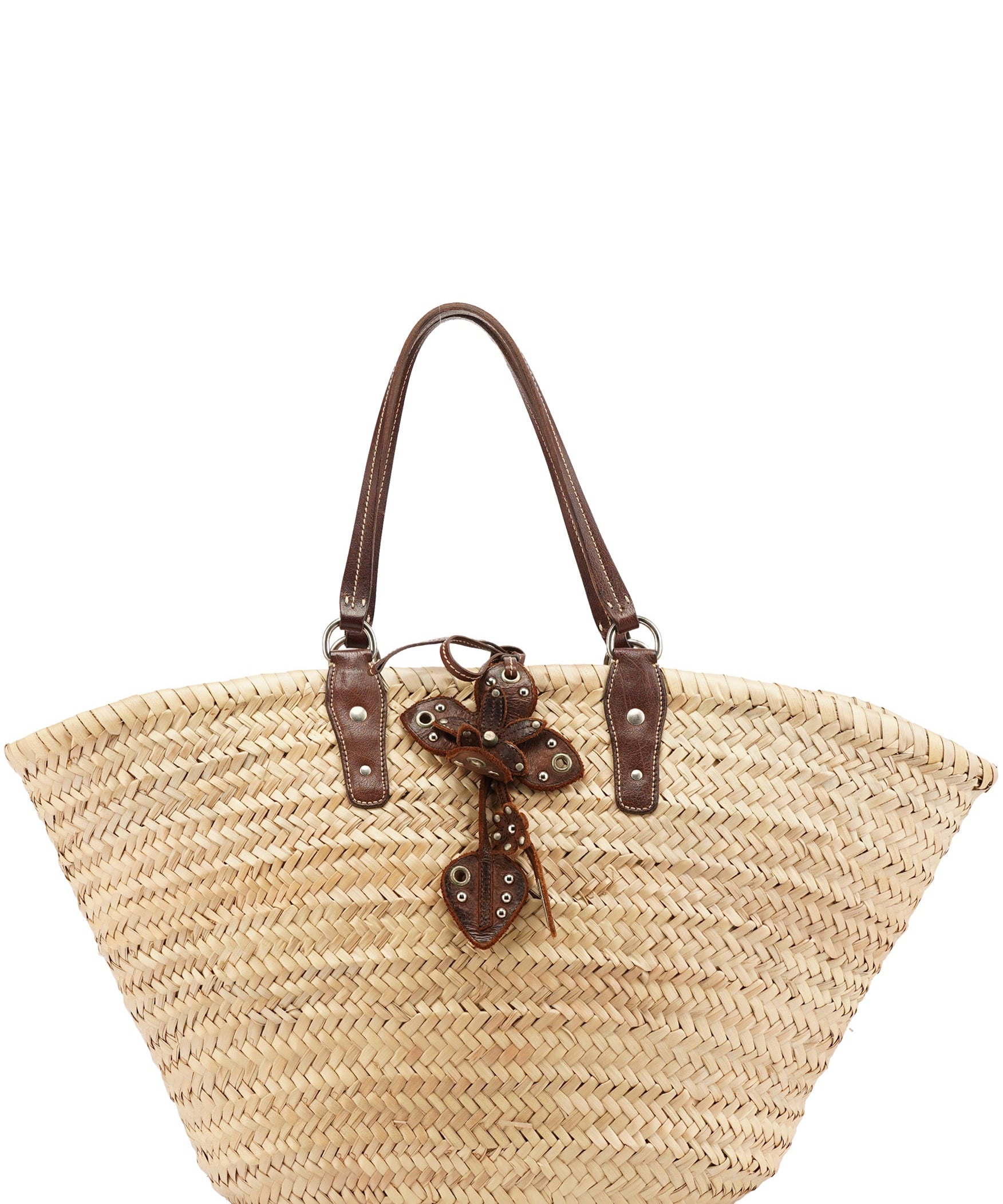 Miu Miu Beige Raffia Brown Leather Basket Bag