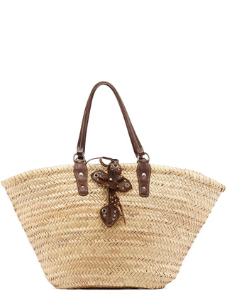 Miu Miu Beige Raffia Brown Leather Basket Bag
