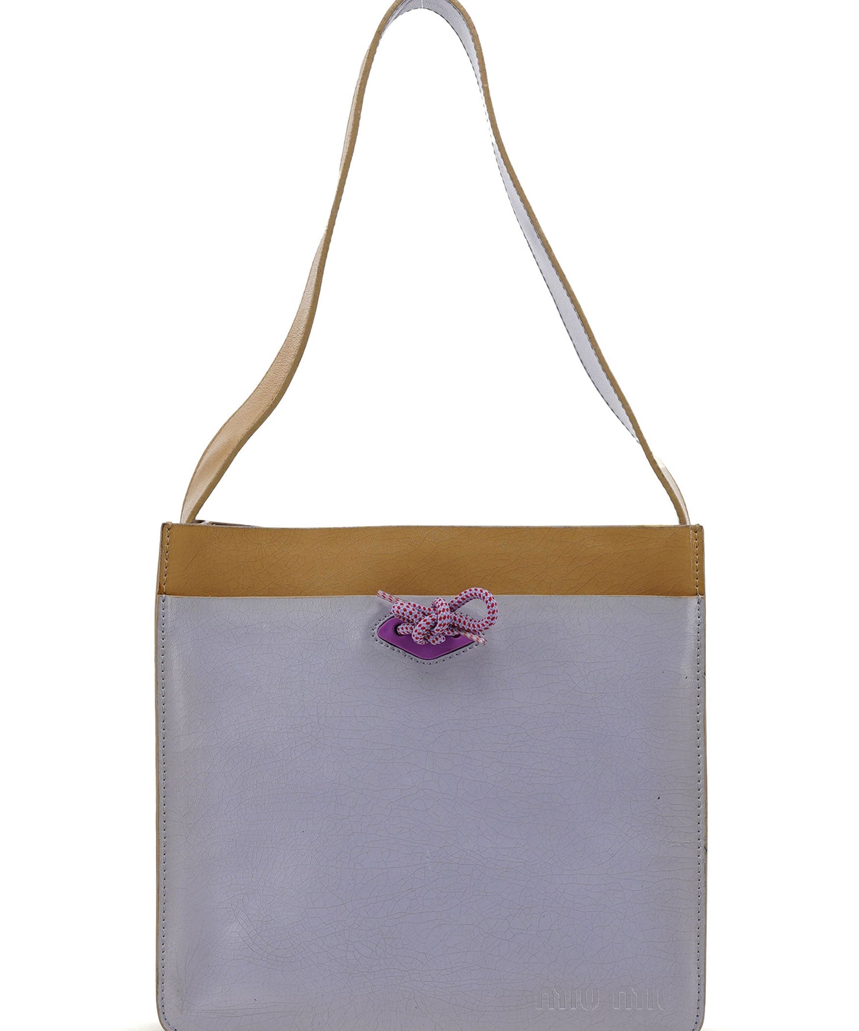 Miu Miu Beige Yellow Crackled Leather Knot Shoulder Bag