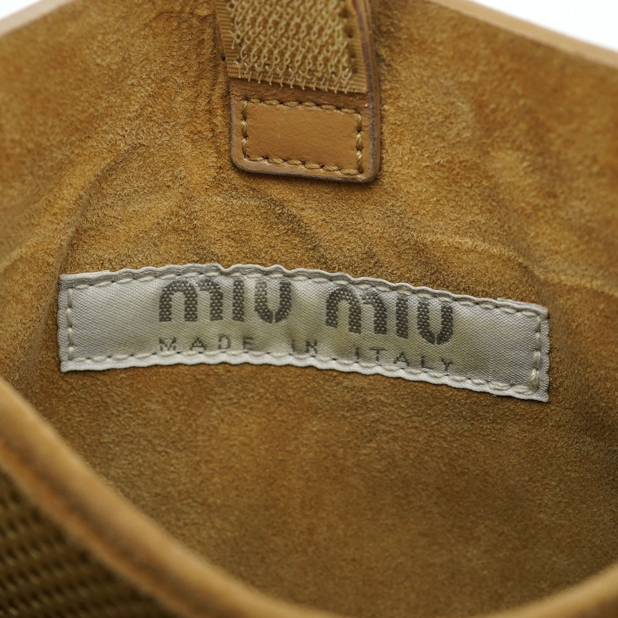 Miu Miu Beige Yellow Crackled Leather Knot Shoulder Bag