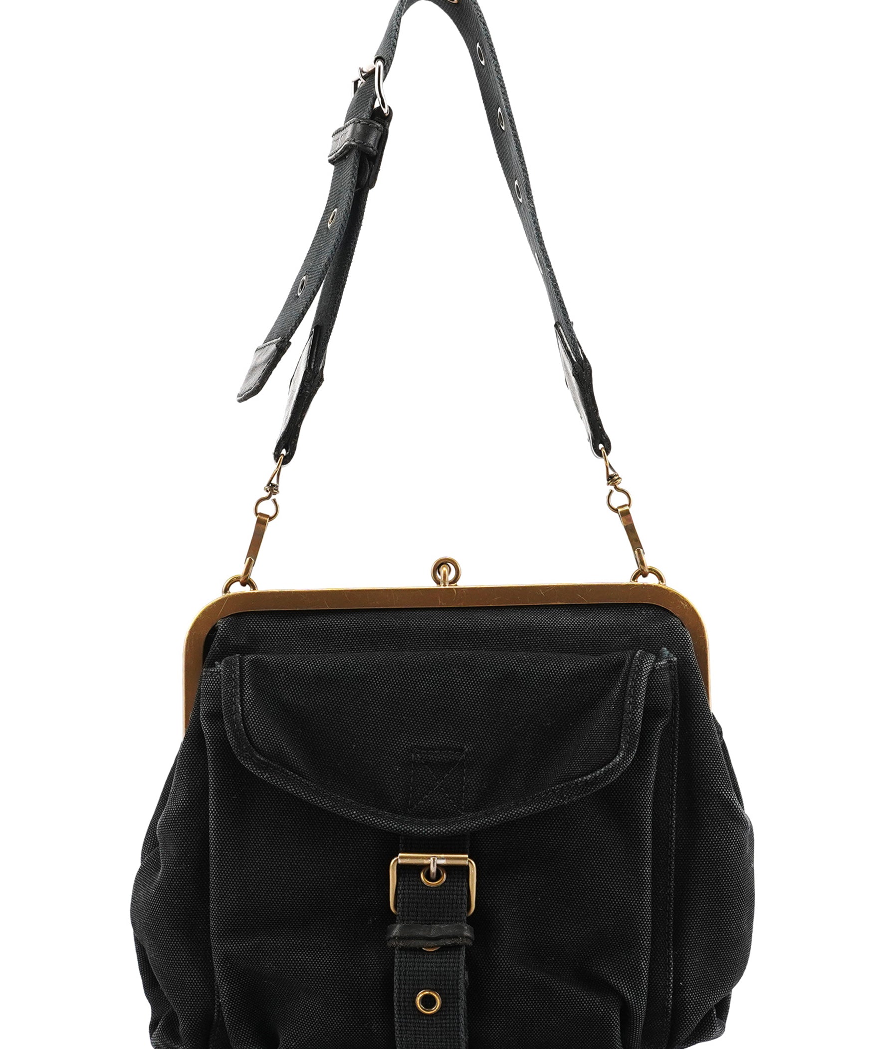 Miu Miu Black Canvas Frame Shoulder Bag