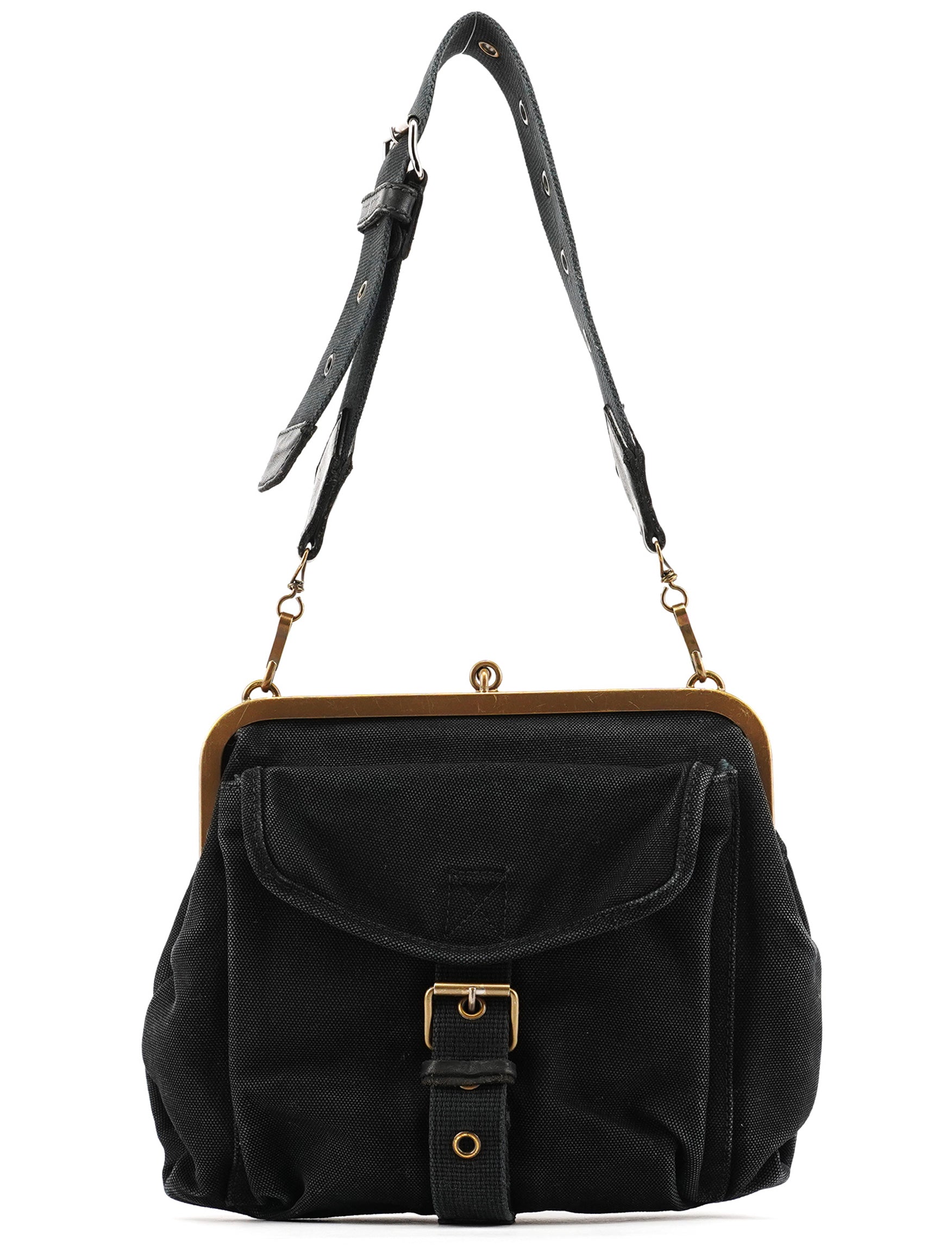Miu Miu Black Canvas Frame Shoulder Bag