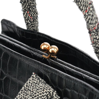 Miu Miu Black Croc Embossed Leather Clutch Tote Bag