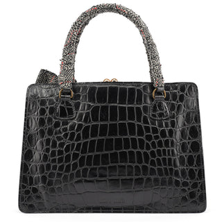 Miu Miu Black Croc Embossed Leather Clutch Tote Bag