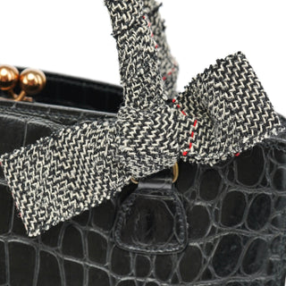 Miu Miu Black Croc Embossed Leather Clutch Tote Bag