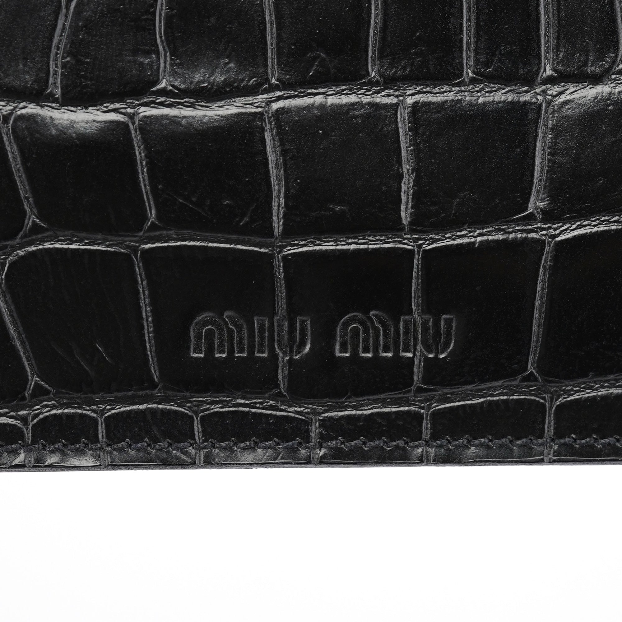 Miu Miu Black Croc Embossed Leather Clutch Tote Bag