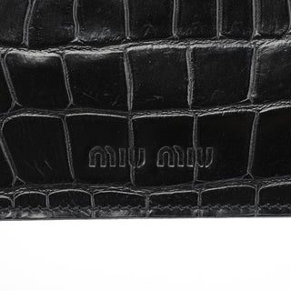 Miu Miu Black Croc Embossed Leather Clutch Tote Bag