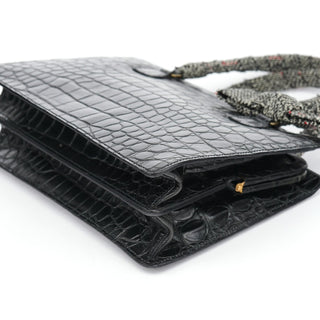 Miu Miu Black Croc Embossed Leather Clutch Tote Bag