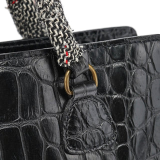 Miu Miu Black Croc Embossed Leather Clutch Tote Bag