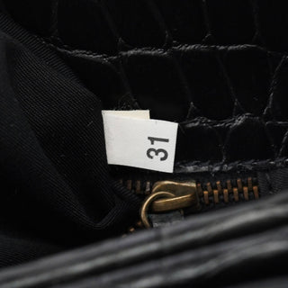 Miu Miu Black Croc Embossed Leather Clutch Tote Bag