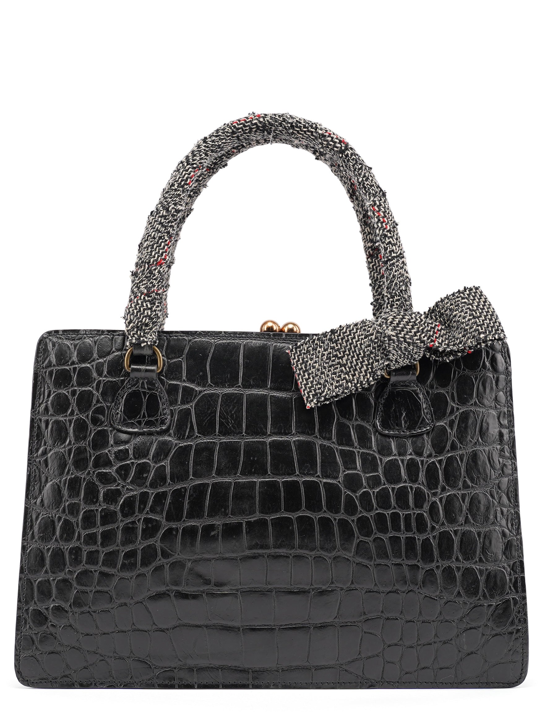 Miu Miu Black Croc Embossed Leather Clutch Tote Bag
