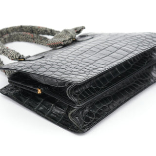 Miu Miu Black Croc Embossed Leather Clutch Tote Bag