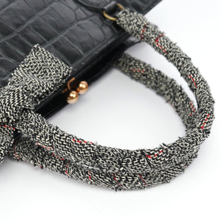 Miu Miu Black Croc Embossed Leather Clutch Tote Bag