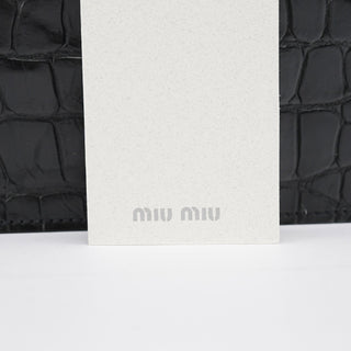 Miu Miu Black Croc Embossed Leather Clutch Tote Bag