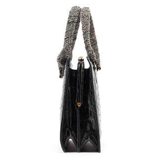 Miu Miu Black Croc Embossed Leather Clutch Tote Bag