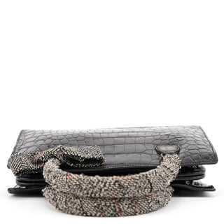 Miu Miu Black Croc Embossed Leather Clutch Tote Bag