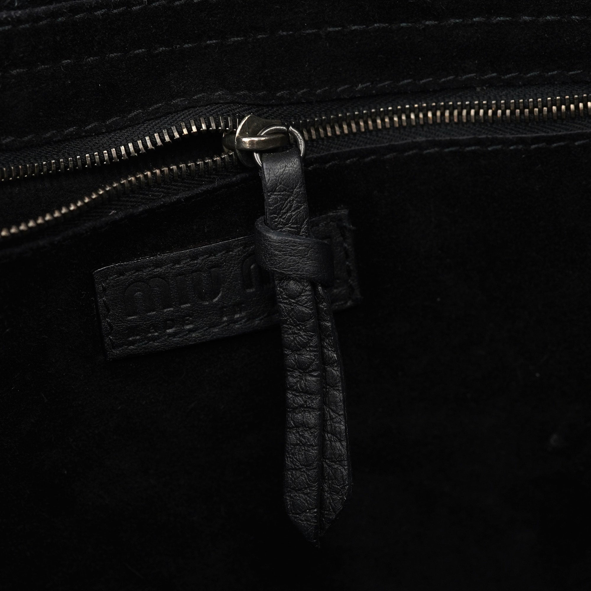 Miu Miu Black Pebbled Leather Belt Tote