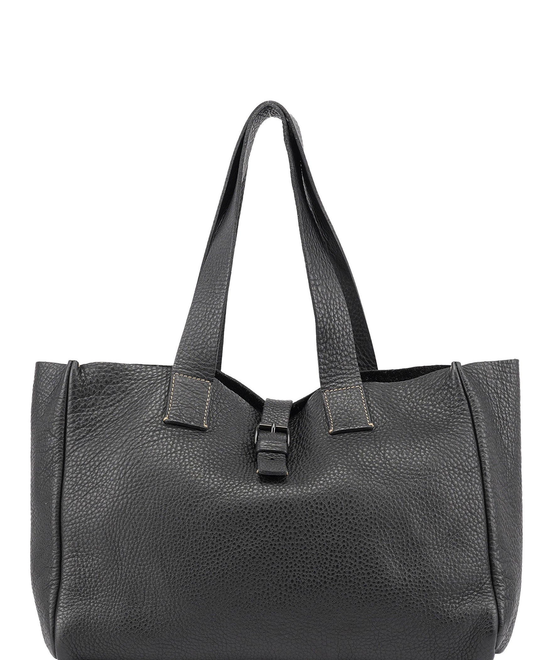 Miu Miu Black Pebbled Leather Belt Tote