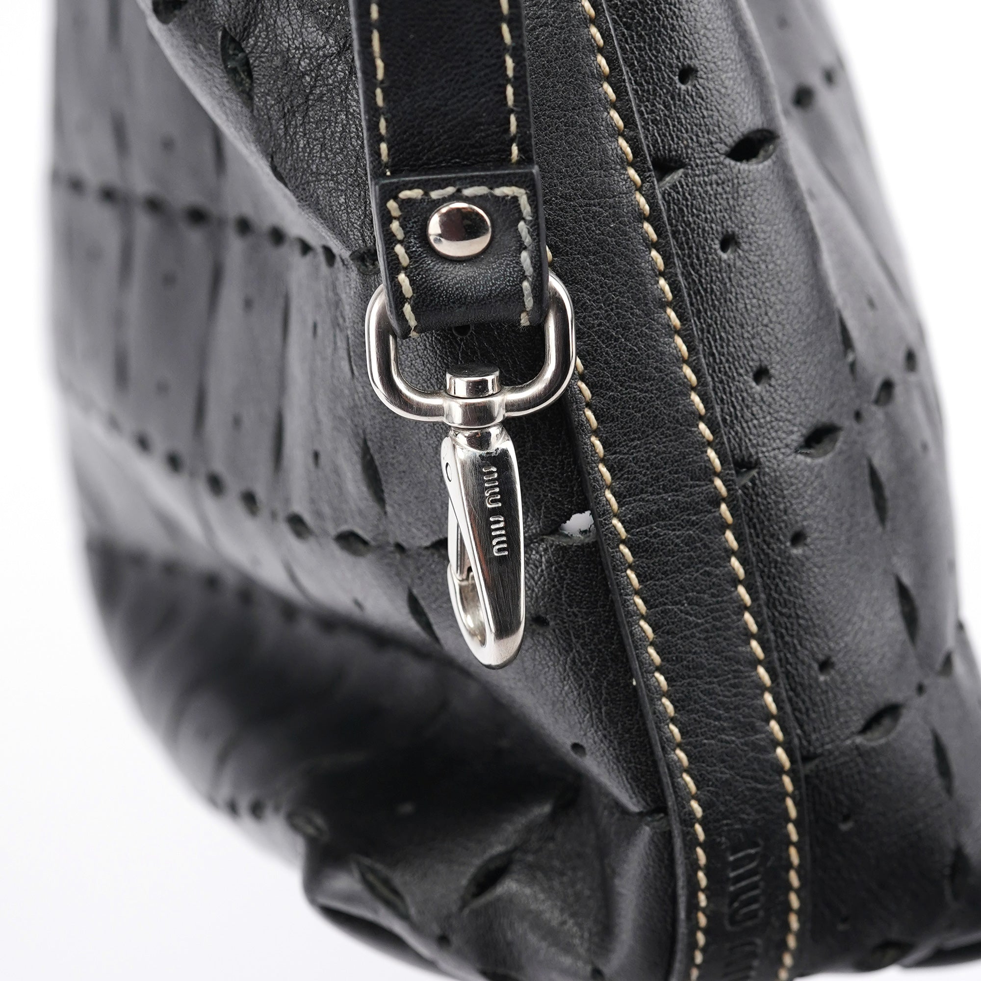 Miu Miu Black Perforated Leather Tote Bag